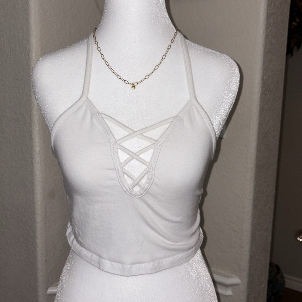 Papaya white criss cross open crop top Size S